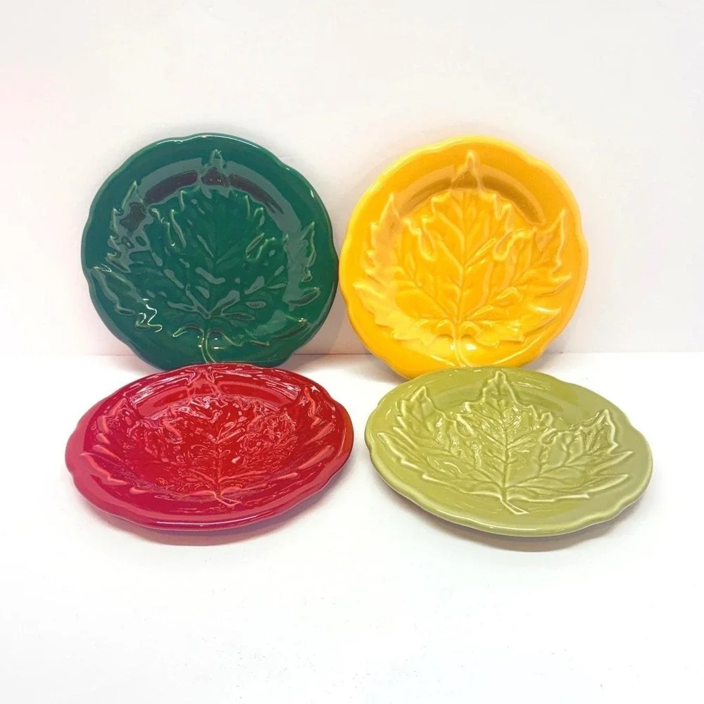Longaberger‎ Pottery Leaf Plate Set Maple Leaf Design Sage Paprika Butternut Ivy